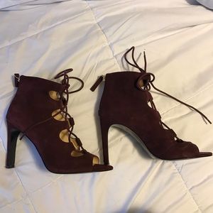 Nine West Suede Leather Burgundy Heel Lace Up 7.5